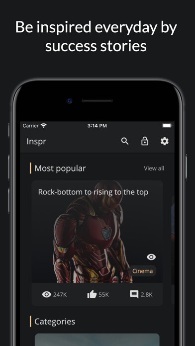 Emulate iPhone app Inspr - Success stories using MyAndroid