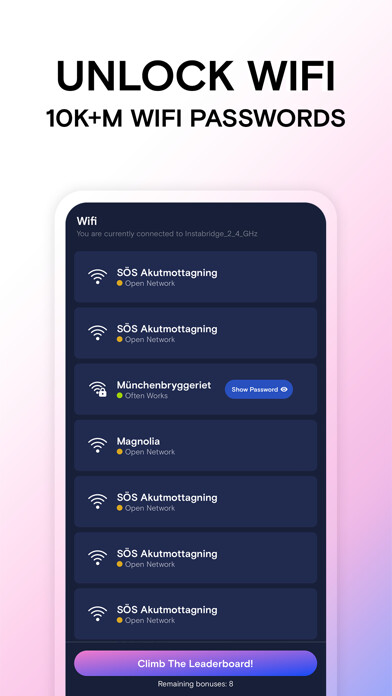 Emulate iPhone app Instabridge - WiFi Passwords using MyAndroid