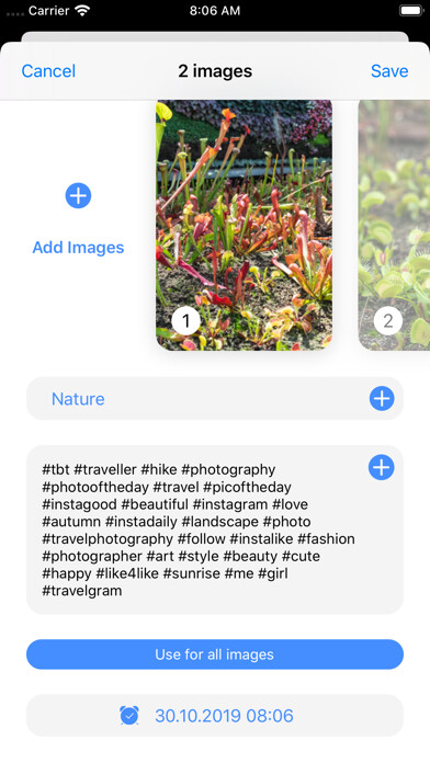 Emulate iPhone app Instime - Post scheduler using MyAndroid