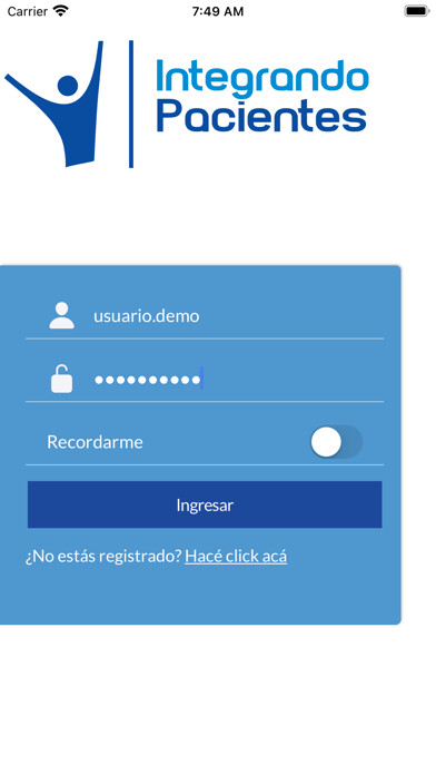 Emulate iPhone app Integrando Pacientes Móvil using MyAndroid