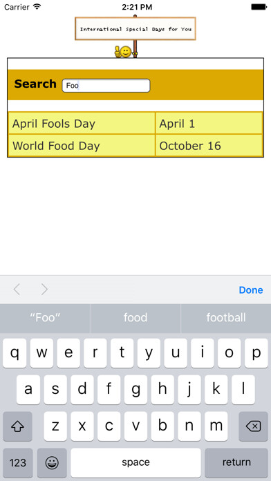 Emulate iPhone app International Special Days using MyAndroid