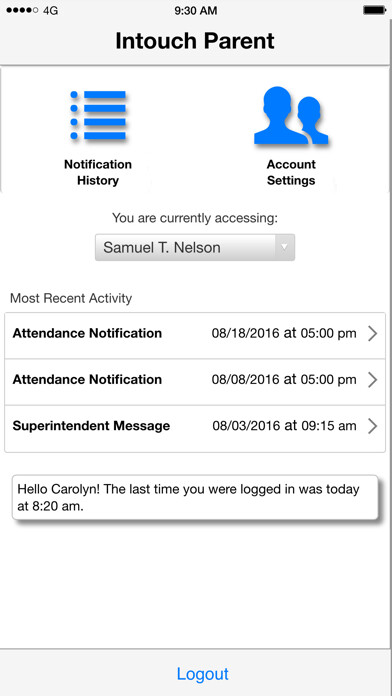 Emulate iPhone app Intouch Parent Notification using MyAndroid
