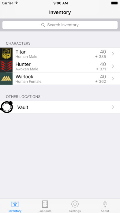 Emulate iPhone app Inventory Manager for Destiny using MyAndroid