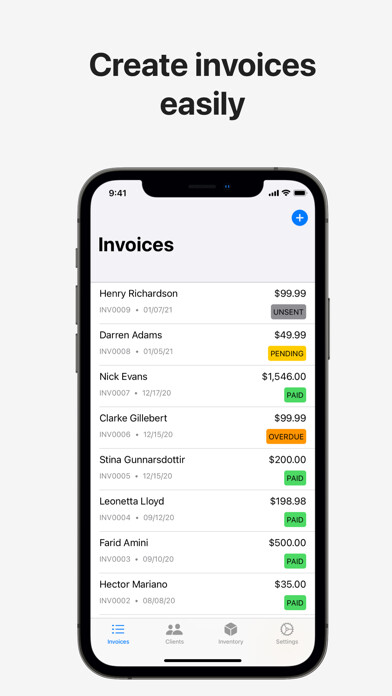 Emulate iPhone app Invoicer - Easy Invoices using MyAndroid