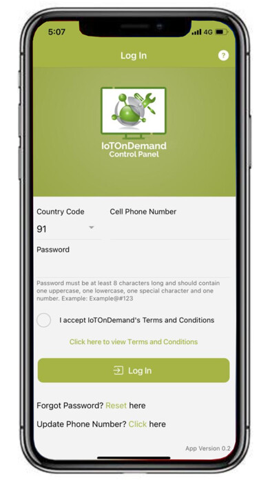 Emulate iPhone app IoTOnDemand Control Panel using MyAndroid