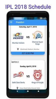 Emulate Android APK IPL 2018 Schedule, live score (Predict and Earn)