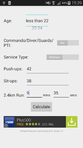 Emulate Android APK IPPT Score Award Calculator Emulate Android APK IPPT Score Award Calculator