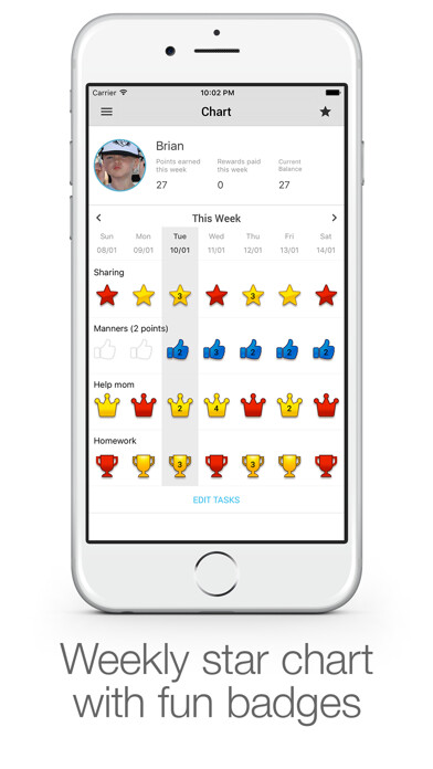 Emulate iPhone app iRewardChart: Chore Tracker using MyAndroid
