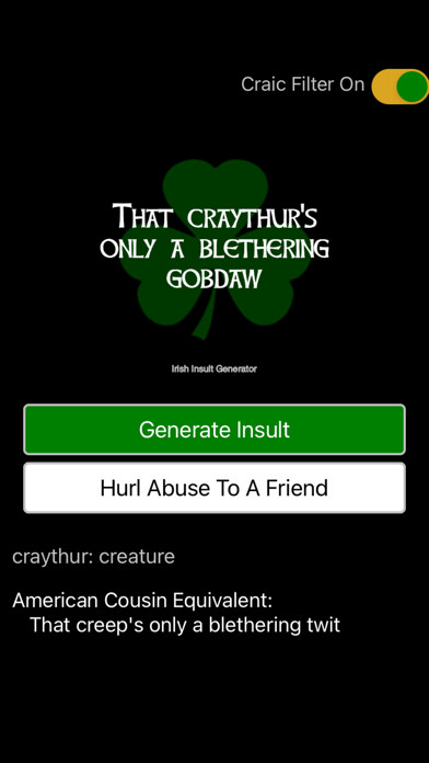 Emulate iPhone app Irish Insult Generator using MyAndroid