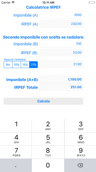 Emulate iPhone app IRPEF Calculator using MyAndroid