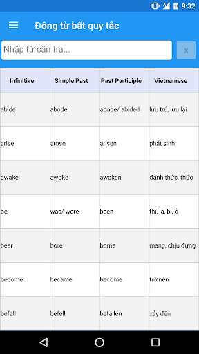 Run android online APK Irregular verbs list from MyAndroid or emulate Irregular verbs list using MyAndroid