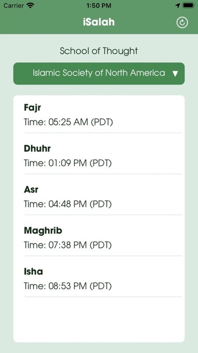 Emulate iPhone app iSalah: Muslim Prayer Times using MyAndroid