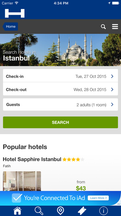 Emulate iPhone app Istanbul Hotels + Compare and Booking Hotel for Tonight with map and travel tour using MyAndroid