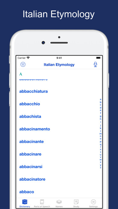 Emulate iPhone app Italian Etymology Dictionary using MyAndroid