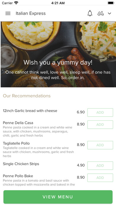 Emulate iPhone app Italian Express Warrington using MyAndroid
