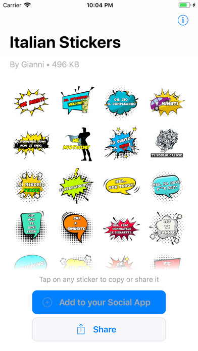 Emulate iPhone app Italian Stickers for Social using MyAndroid