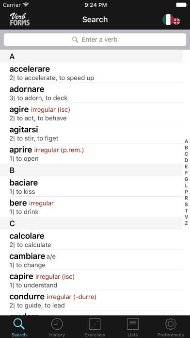 Emulate iPhone app Italian Verbs & Conjugation L using MyAndroid