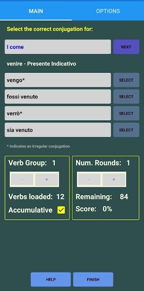 Run android online APK Italian Verbulator Free - verb drill to fluency! from MyAndroid or emulate Italian Verbulator Free - verb drill to fluency! using MyAndroid