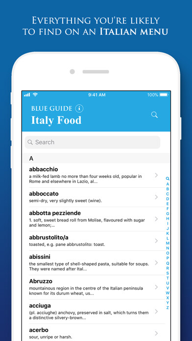 Emulate iPhone app Italy Food by Blue Guides using MyAndroid Emulate iPhone app Italy Food by Blue Guides using MyAndroid