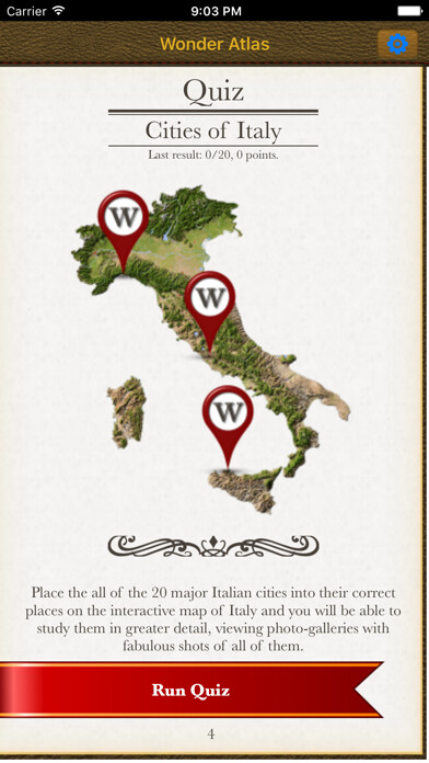Emulate iPhone app Italy. The Wonder Atlas Quiz using MyAndroid