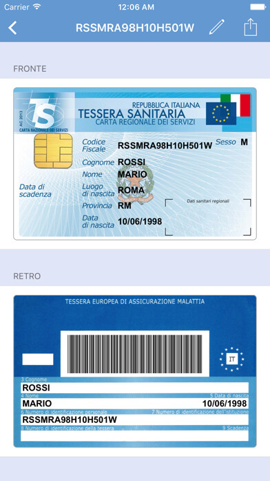 Emulate iPhone app iTesserino - Tessera sanitaria using MyAndroid
