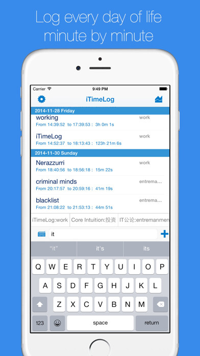 Emulate iPhone app iTimeLog - your time tracker using MyAndroid