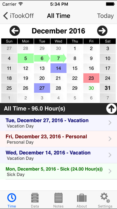 Emulate iPhone app iTookOff Paid Leave Tracker using MyAndroid
