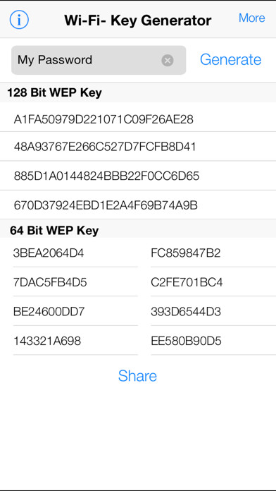 Emulate iPhone app iWep Generator Pro - WiFi Pass using MyAndroid
