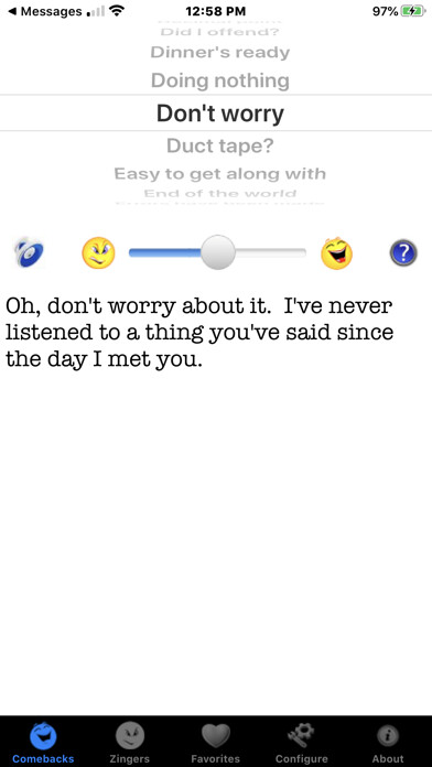 Emulate iPhone app iZinger : Snappy comebacks! using MyAndroid Emulate iPhone app iZinger : Snappy comebacks! using MyAndroid