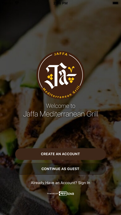 Emulate iPhone app Jaffa Mediterranean Grill using MyAndroid
