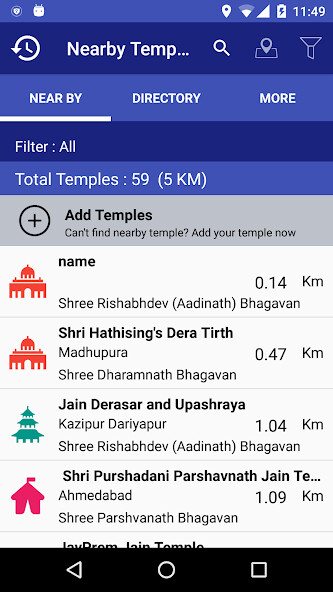 Emulate Android APK Jain Temples Directory