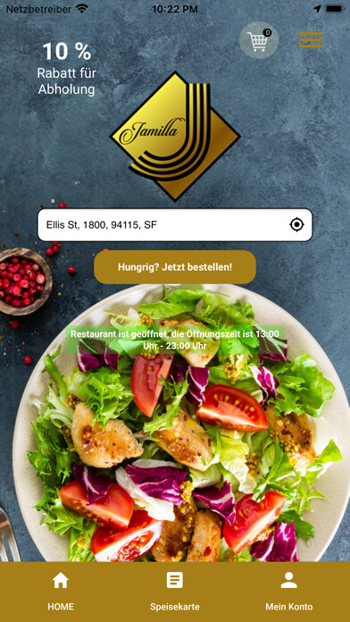 Emulate iPhone app Jamilla Restaurant using MyAndroid