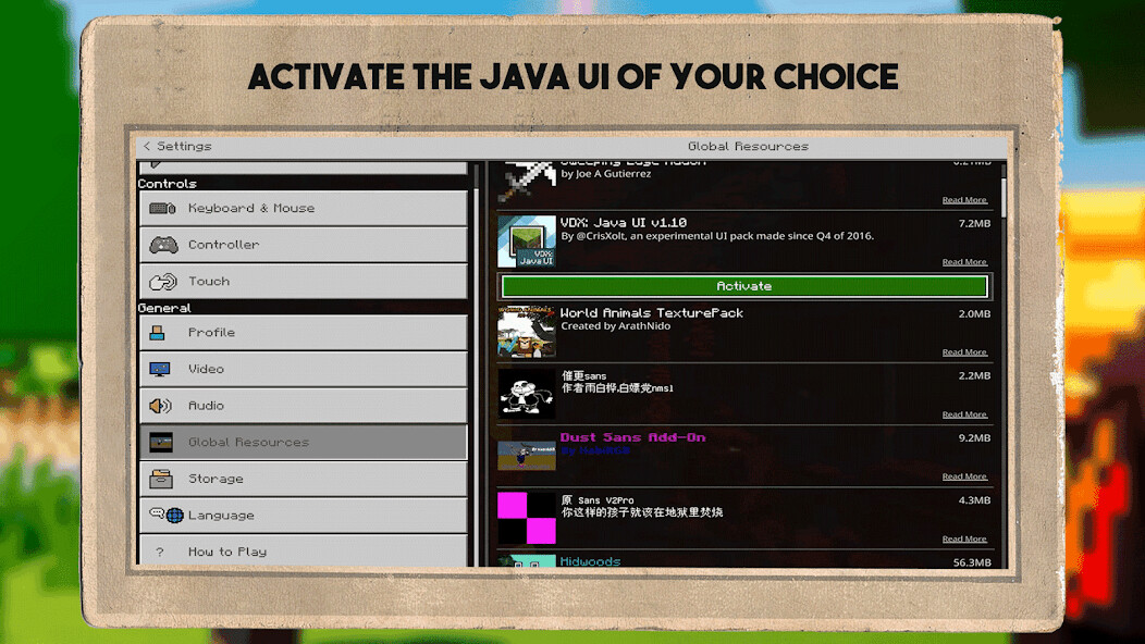 Run android online APK Java UI Texture Pack Mod MCPE from MyAndroid or emulate Java UI Texture Pack Mod MCPE using MyAndroid
