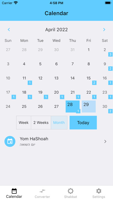 Emulate iPhone app Jewish Calendar Dates using MyAndroid