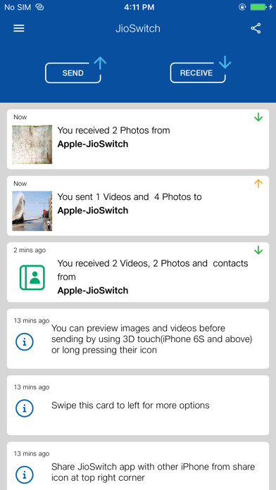 Emulate iPhone app JioSwitch-Transfer,Share Files using MyAndroid Emulate iPhone app JioSwitch-Transfer,Share Files using MyAndroid
