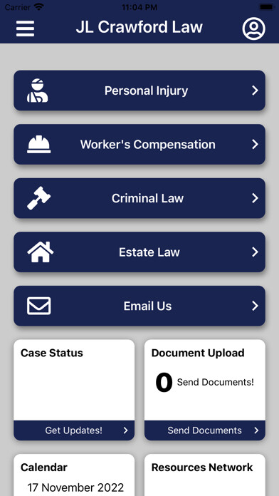 Emulate iPhone app JL Crawford Law using MyAndroid