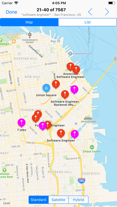 Emulate iPhone app Jobs on map - easy job search using MyAndroid