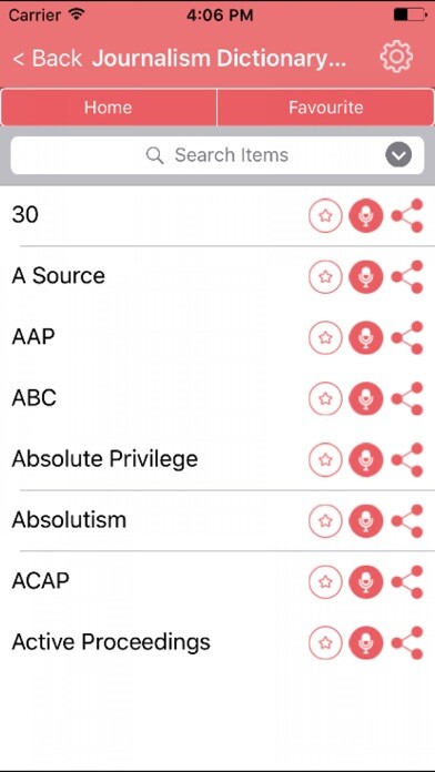 Emulate iPhone app Journalism Dictionary Terms Definitions using MyAndroid