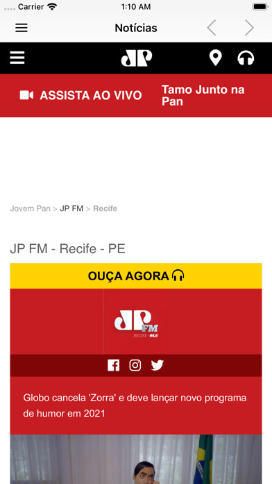 Emulate iPhone app Jovem Pan Recife 95.9 using MyAndroid