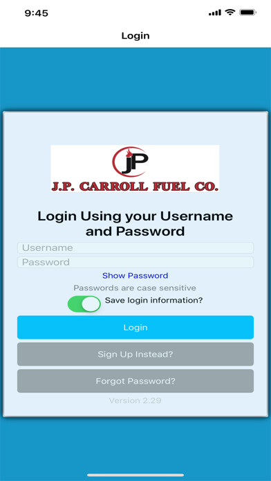 Emulate iPhone app JP Carroll Fuel Company using MyAndroid