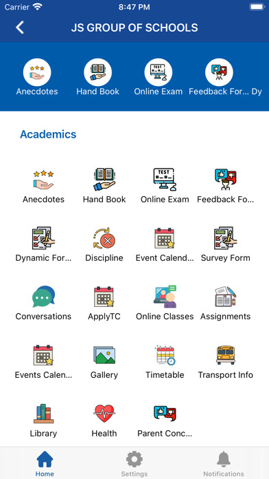 Emulate iPhone app JS Group of Schools Parent using MyAndroid