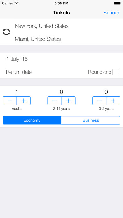 Emulate iPhone app Jumbo Searching - Flights, airplane tickets, cheap airfare using MyAndroid