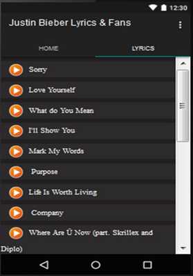 Emulate Android APK Justin Bieber Lyrics  Fans