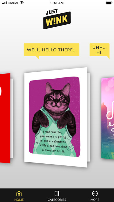 Emulate iPhone app justWink Greeting Cards using MyAndroid