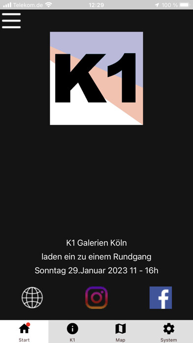 Emulate iPhone app K1 Galerien Köln using MyAndroid