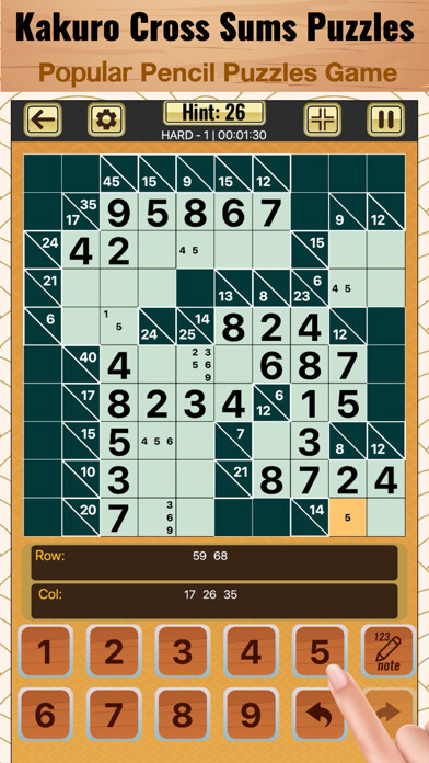 Emulate iPhone app Kakuro++ Cross Sums Puzzles using MyAndroid