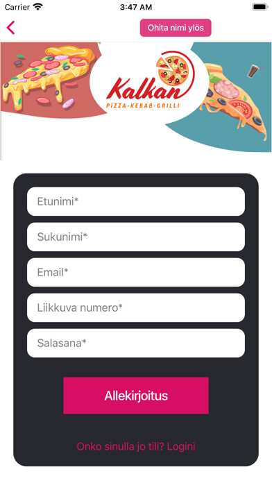 Emulate iPhone app Kalkan Pizza using MyAndroid