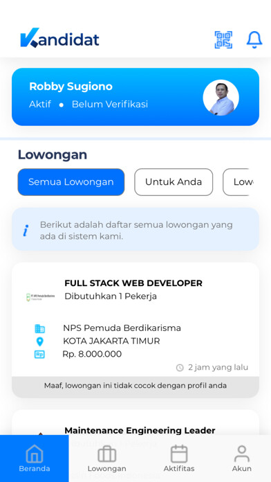 Emulate iPhone app KANDIDAT - Cari Kerja using MyAndroid