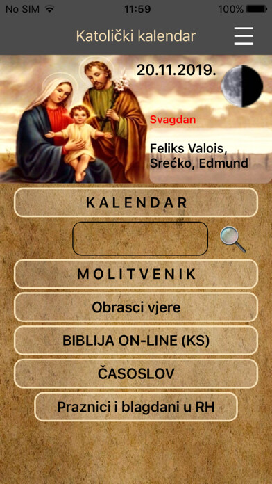 Emulate iPhone app Katolički kalendar+Molitvenik using MyAndroid