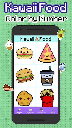 Run android online APK Kawaii Food pixel art - Food coloring by numbers from MyAndroid or emulate Kawaii Food pixel art - Food coloring by numbers using MyAndroid